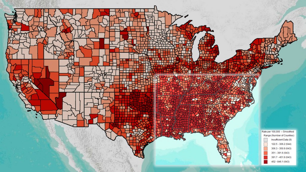 Death rate per 100,000 people, age 35+. all race. all gender. 2008-10, National Vital Statistics System, National Center for Health Statistics, Centers for Disease Controo.