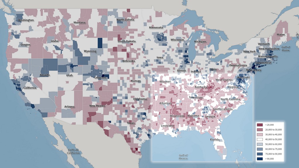 Median household income, American Community Survey, 2010,5-year estimate, U.S. Censusl
